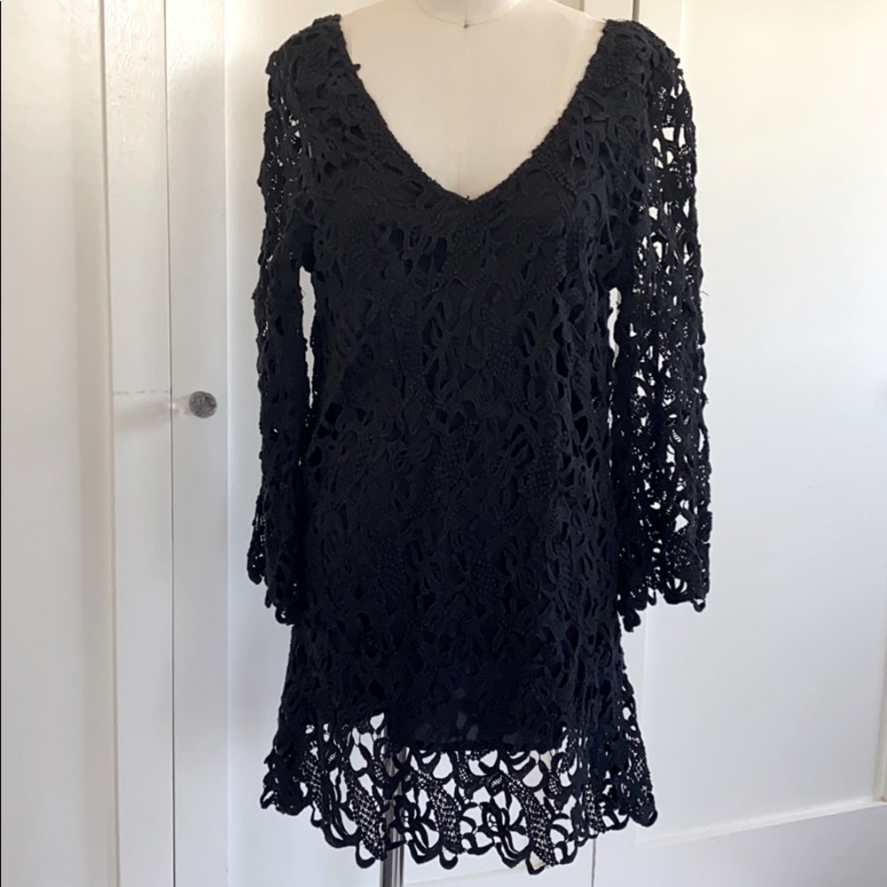 Tularosa Black crochet swing dress
